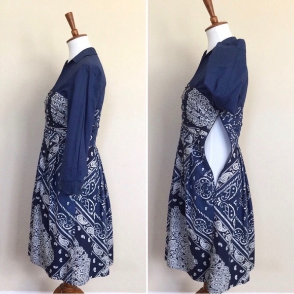 ANTHROPOLOGIE Holding Horses Flared Bandana Western Shirtdress Size 0 - Picture 3 of 16